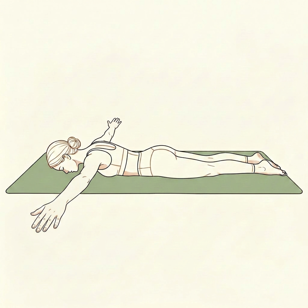 Illustration of Prone T-Stretch (on stomach)