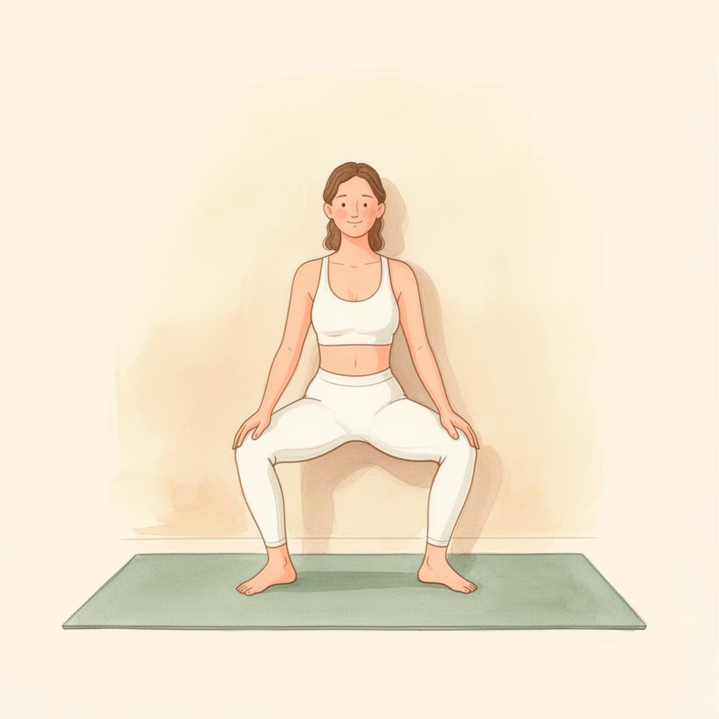 Illustration of Wall Supported Squat (gentle, holding)